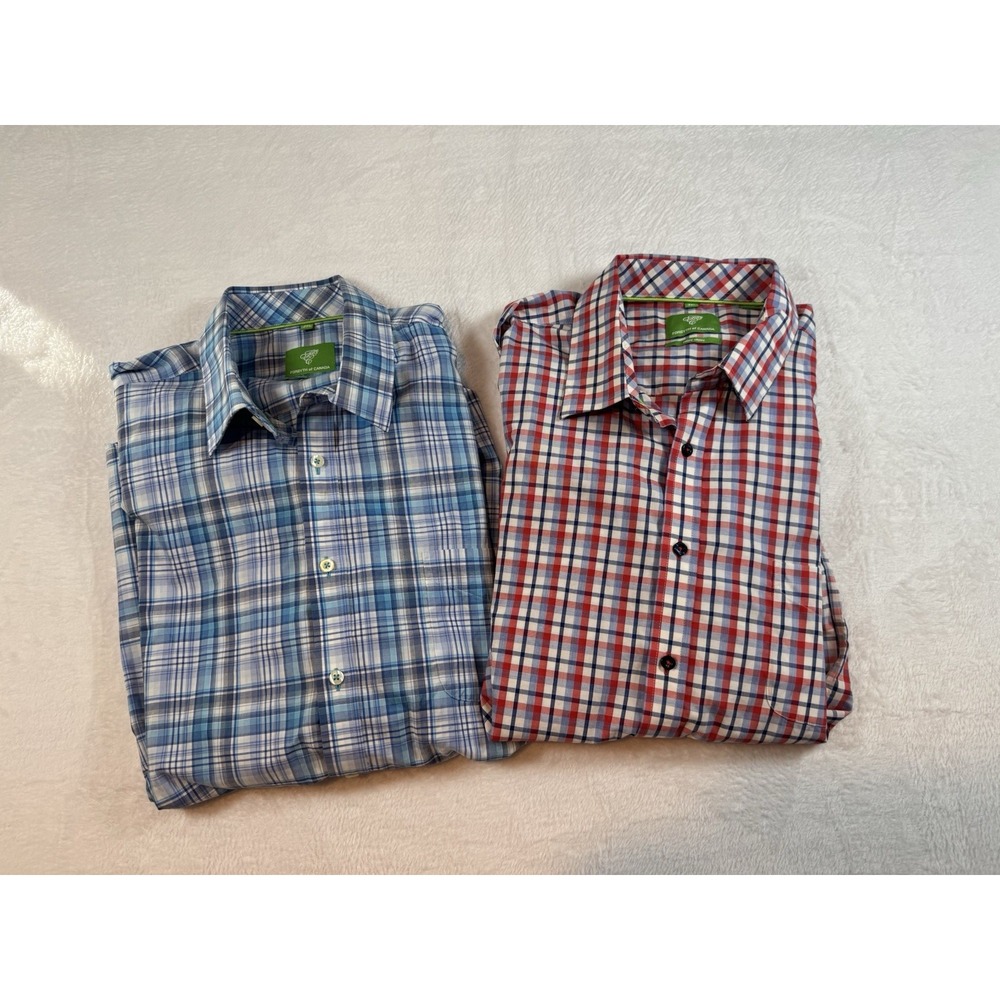 Forsyth of Canada Men Non Iron Button Front Shirt Blue Red Short Sleeve Size XXL